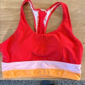 Seafancy- Women's Red Racerback Swim top with Pink and Orange Band